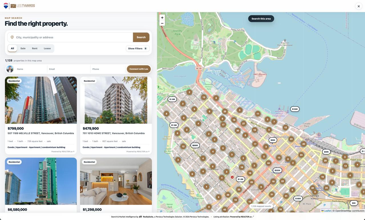 Map Search preview inside RealtySuite Web